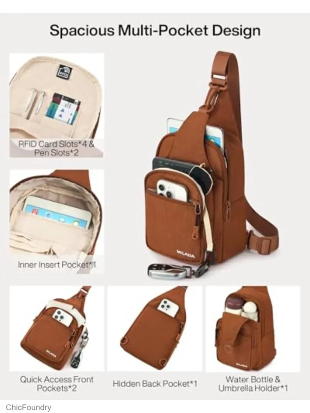 RFID Blocking Anti-Theft Crossbody Sling Bag with Multi Pockets